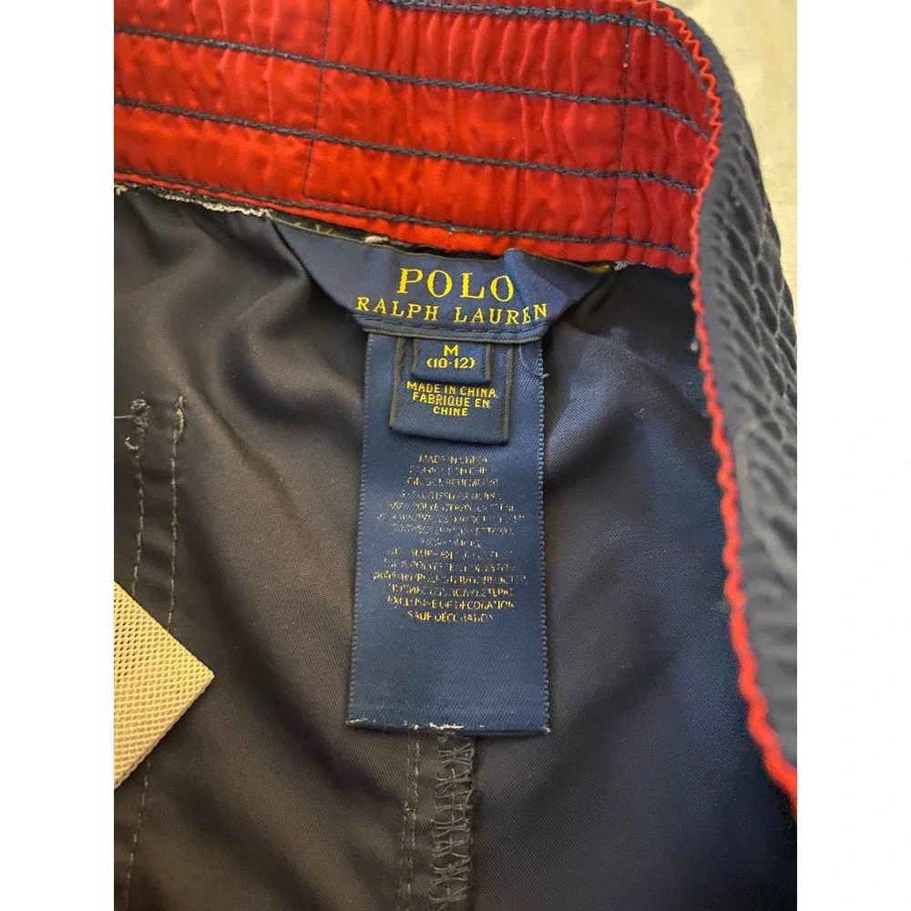 Polo Ralph Lauren Swim Trunks Kids Size M 10-12 Navy Blue Red Pony Logo Shorts